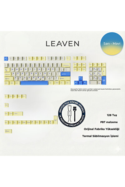 Leaven MEKANİK KLAVYE PBT ÇİFT BASKI KEYCAP SETİ BEYAZ SARI MAVİ 128 TUŞLU KE...