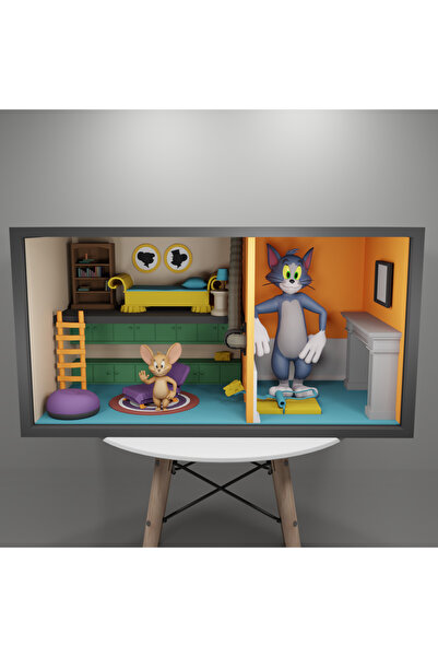 Pixra Diorama Tom ve Jerry - Cam Ve RGB ışıklı Diorama Kutu - 35 cm Genişlik ...