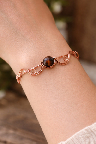 isikaccessories Pure Copper Brown Agate Special Design Bracelet