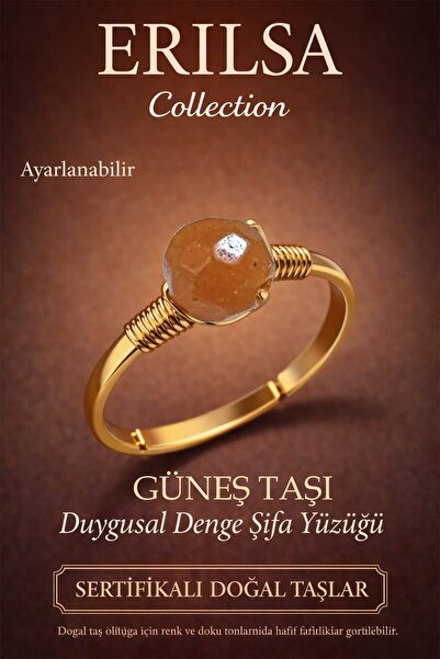 Erilsa خاتم الطاقة للتوازن العاطفي المعتمد - حجر الشمس قابل للتعديل ذهبي رفيع...