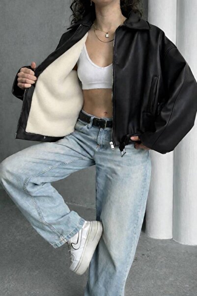 Helen Goods İçi Kürklü Oversize Kadın Deri Ceket Mont