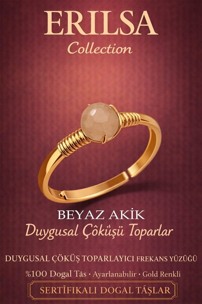 Erilsa خاتم الطاقة يبرز انحناءات الجسم من العقيق الأبيض المعتمد - برج السرطان...