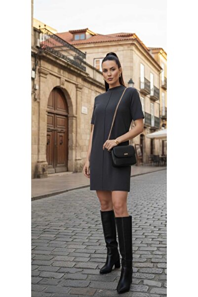 ZUM Elbise Kadın Selanik Diz Üstü Mini Günlük Midi Boğazlı Toparlayıcı Hafif ...