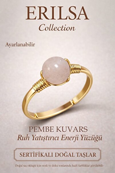 Erilsa Certified Spirit Soothing Energy Ring – Pink Quartz Stone Adjustable G...