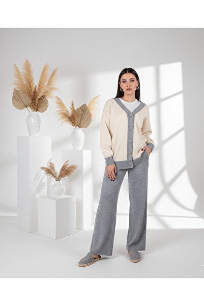 MQ Two-piece set: long-sleeved jacket with front button closure and long cott...