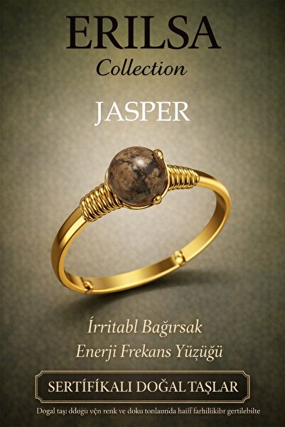 Erilsa Certified Digestive Energy Ring – Jasper Stone Adjustable Gold Thin Ca...