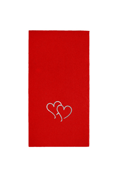 Story 40X40 cm Silver Foil Hearts Patterned 16-Piece 1/8 Fold Red Colored Pap...