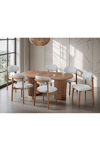 Home Yemek Masası sabit BOHEM MDF masa ve 6 sandalye 90x170 1.kalite