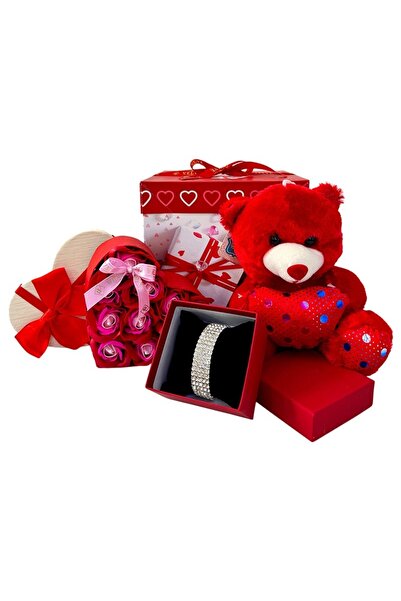 velve Special Valentine Package, 20 cm teddy bear, elegant bracelet, heart bo...