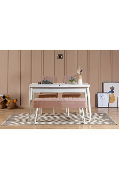 Vivense VİNA AÇILIR MUTFAK MASASI TAKIMI, BEYAZ TAŞ RENGİ, 130x80