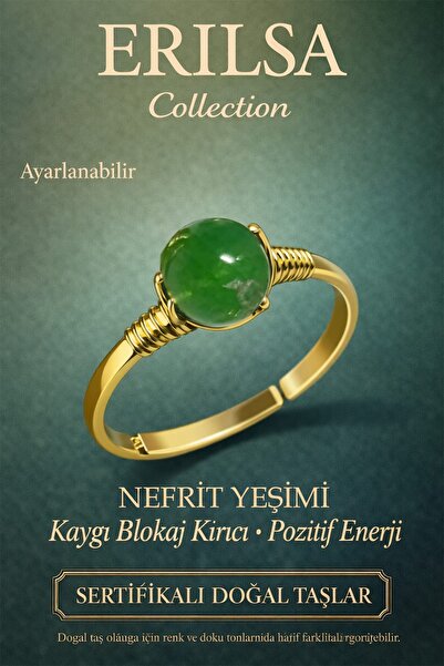 Erilsa خاتم الطاقة المعتمد لتفكيك القلق - حجر النيفريت الأخضر المعدل برج السرطان