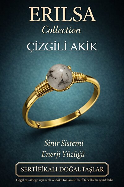 Erilsa Certified Energy Ring – Striped Agate Adjustable Gold Thin Case Gemini...