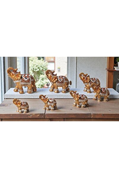 ELSELİFE Lüks İşlemeli Feng Shui 7’li Bereket Fil Biblo Seti Dekoratif Ev Ofi...