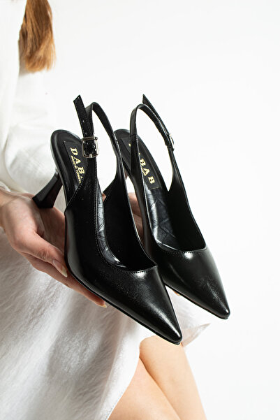 dabab shoes Amile Women's Black 7 cm Heeled Ankle Strap Open Back Buckle Poin...