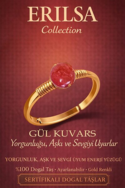 Erilsa خاتم الطاقة المعتمد للحب والحبة - حجر الكوارتز الوردي قابل للتعديل مع ...