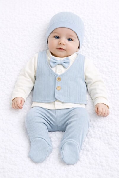 Pure Boutique Set bebelusi baieti 3 piese cu papion, vesta aplicata, pantalon...