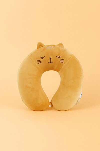 Midi Travel Neck Pillow - Cat Design - Light Brown Color