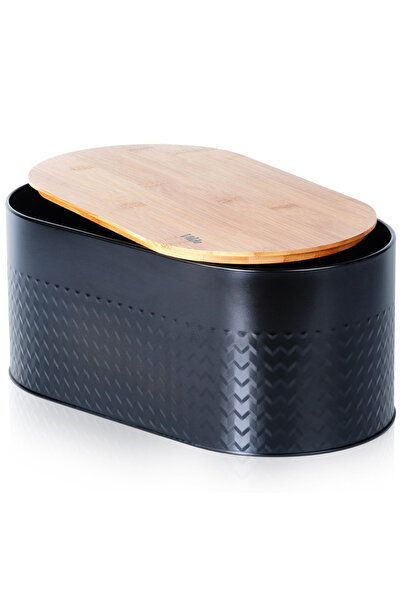 Vilde Black metal bread box with wooden lid 34×18.5×15.5 cm