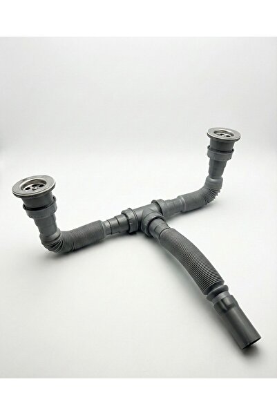 AKBELLİ GROUP Körüklü Çiftli Mutfak Eviye Sifonu - Süzgeçli Çift Gözlü Lavabo...