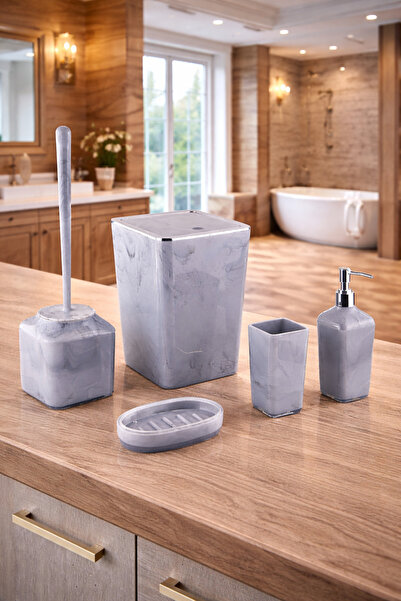 Mim Life Banyo Seti 5 Parça Akrilik Lüx Banyo Seti Kare