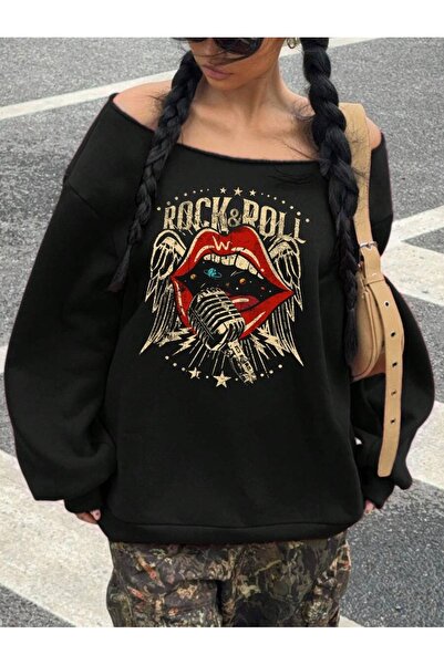 OVER HEAD Hanorac oversize cu imprimeu Rock & Roll pentru femei