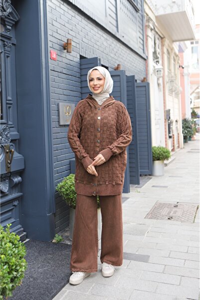 NİSUM MODA Square Patterned Cotton Knitwear Set