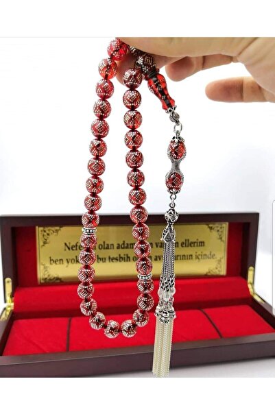 Kuka 925 ayar gümüş işlemelı kehrıbar tesbıh 925 ayar gümüş püsküllü urun kut...