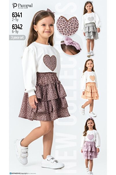 Kids ÜÇLÜ LEOPAR DESENLİ ETEKLİ TAÇLI SWEATLI TAKIM