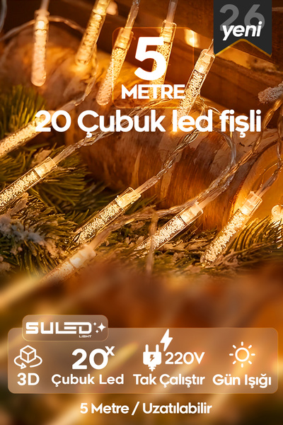 SULED 5 Metre Çubuk Led 20 Led Işık 220V Uzatılabilir Gün Işığı Dekoratif Süs...