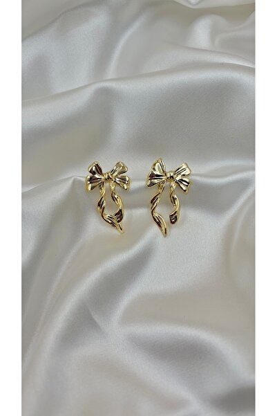 Eylülün Takısı Women's Gold Color Bow Earrings
