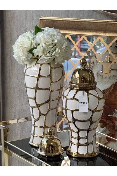 YASAR CONCEPT Velour Ceramic Cube Vase Set with Lid 42 cm and 52 cm