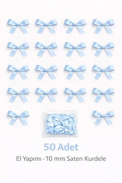 Ak Tuhafiye Bebe Mavi Fiyonk Saten Kurdele – 10 mm Süsleme, Nikah Şekeri, Hed...