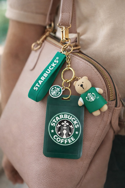 fafa home سلسلة مفاتيح على شكل دمية دب مع حامل بطاقات عمل مستوردة 'أخضر'