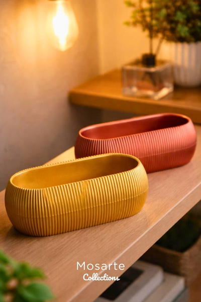 Mosarte مزهرية بتصميم بيضاوي حديث ومضلع / قطعة ديكور مجموعة من قطعتين