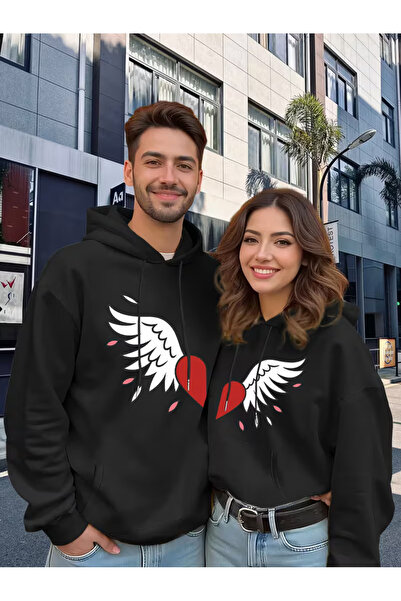 Ciel Lune Dear Couple Combination Angel Wing Heart Printed Hooded Sweatshirt ...