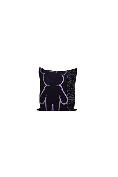 Midi Printed Canvas Bag with Bear Design in Black