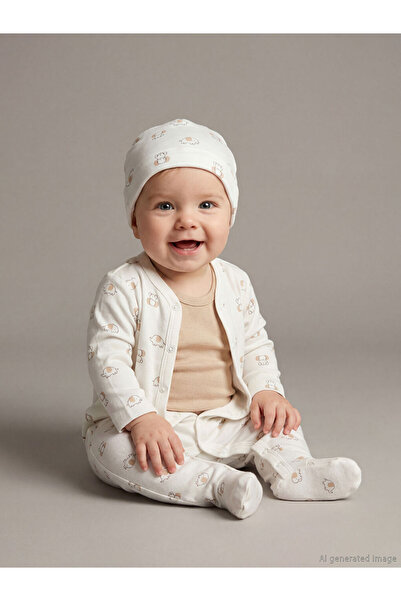 LC Waikiki Lcw Baby Ecru Printed Baby Boy Hospital Discharge Set