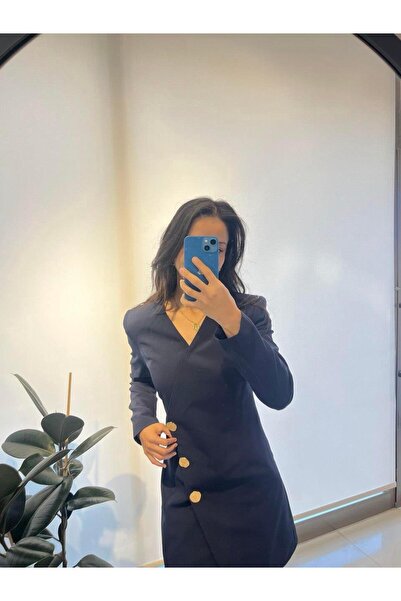 akya LACİVERT GOLD DETAYLI CEKET ELBİSE