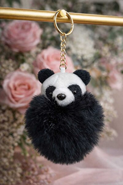Şirin Panda Figürlü Peluş Anahtarlık - Yumuşak Ponponlu Çanta Aksesuarı hediy...