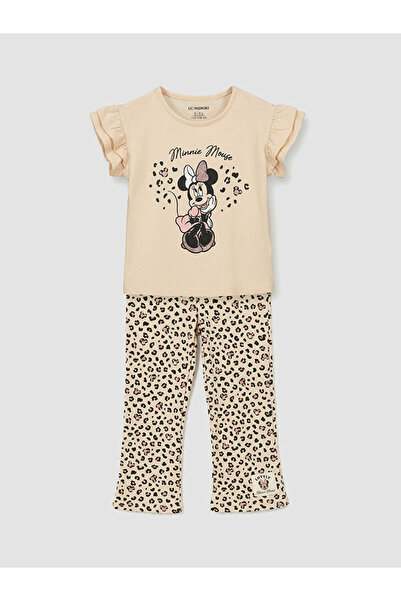 LC Waikiki LCW Kids bež bluza i helanke za devojčice sa Minnie Mouse Štampano