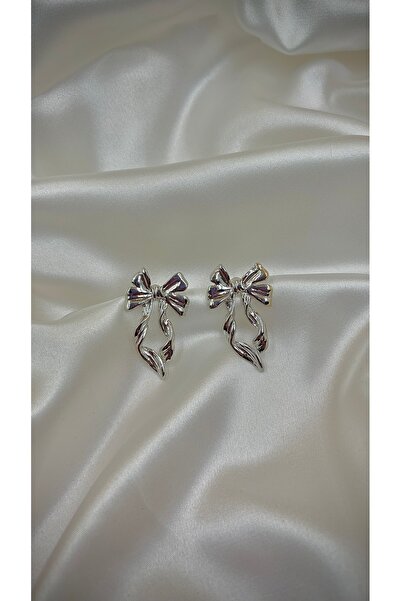 Eylülün Takısı Women's Silver Color Bow Earrings