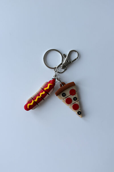sin istanbul Pizza-Hot Dog Flexible Silver Chain Keychain, Bag Ornament