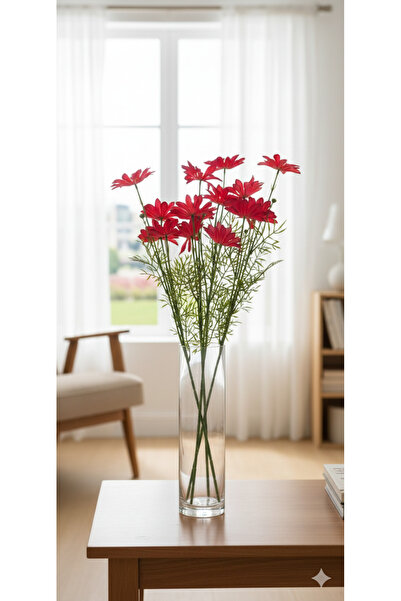 yapay çiçek evi 1 adet 75 cm 4 kafalı kırmızı gelincik çiçeği ev vazo dekor S...