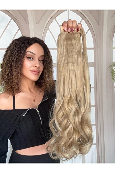 Suzan Peruk Küllü Sarı At kuyruğu Uzun Dalgalı Cırtcıtlı bağcıklı en kullanış...