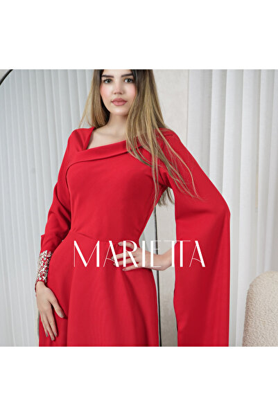Thnyiah A soft red dress with embellishments on the sleeves