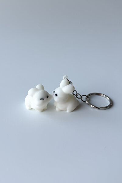 sin istanbul Cute Rabbits Silver Chain Keychain
