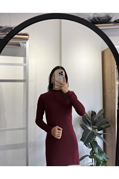BORDO UZUN KOLLU MİDİ ELBİSE