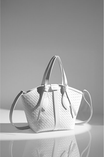 Rimense Women's White Zippered Lined Hand and Shoulder Bag