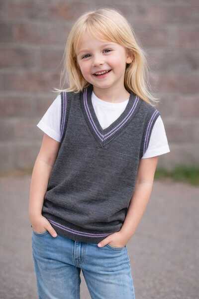 krm kerem bebe V-Neck Striped Children's Sweater Suitable for School & Nursery