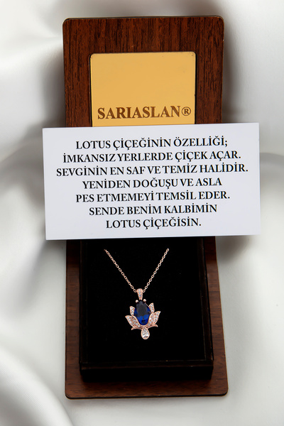 SARIASLAN Safir Zirkon Taşlı Yeni Özel Tasarım Lotus Çiçeği Gümüş Kolye Pembe...